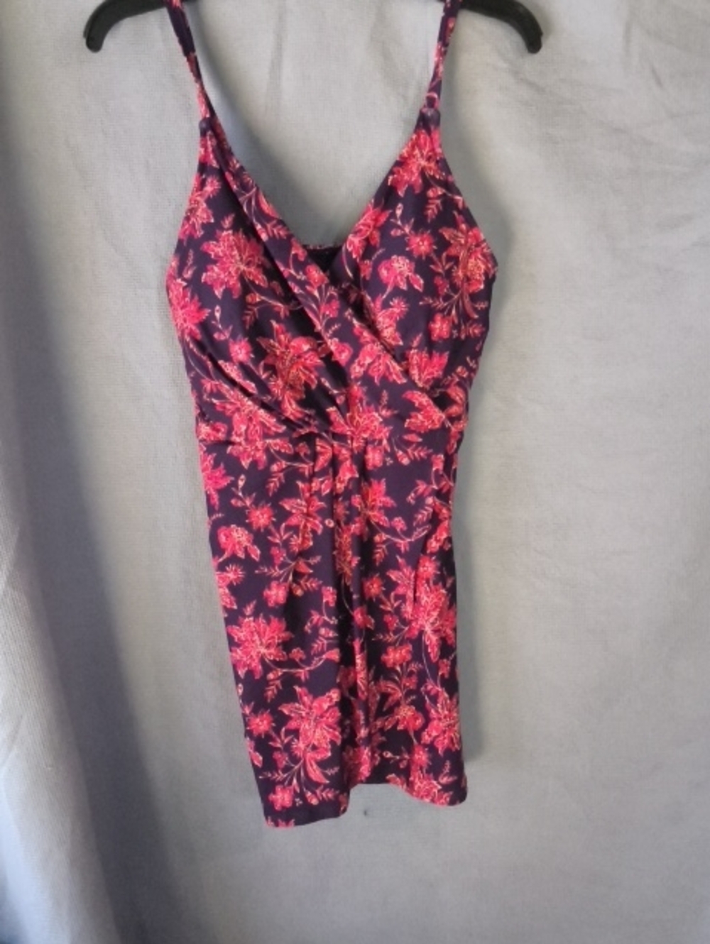 Lands’ End L Floral Surplice V Neck Ruched Swim Dress One Piece Swimsuit